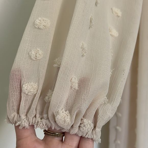 ROOLEE LS Embossed Swiss Dot Chiffon Midi Dress, Beige/Cream - Picture 4 of 10